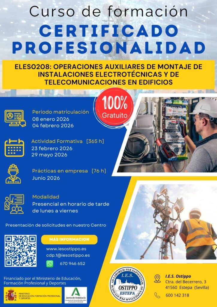 Certificado de Profesionalidad – OPERACIONES AUXILIARES DE MONTAJE DE INSTALACIONES ELECTROTÉCNICAS Y DE TELECOMUNICACIONES EN EDIFICIOS